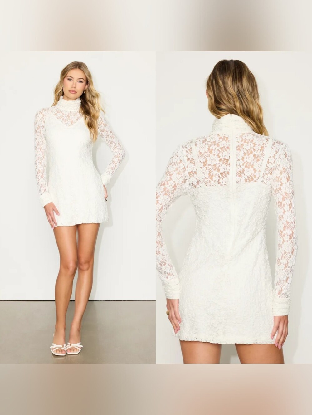 Lulus Marcy White Lace Mock Neck Mini Dress Xl Wedding Bridal Party Boho